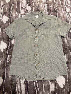 Boys' short-sleeve seersucker shirt Sage Green Size 14